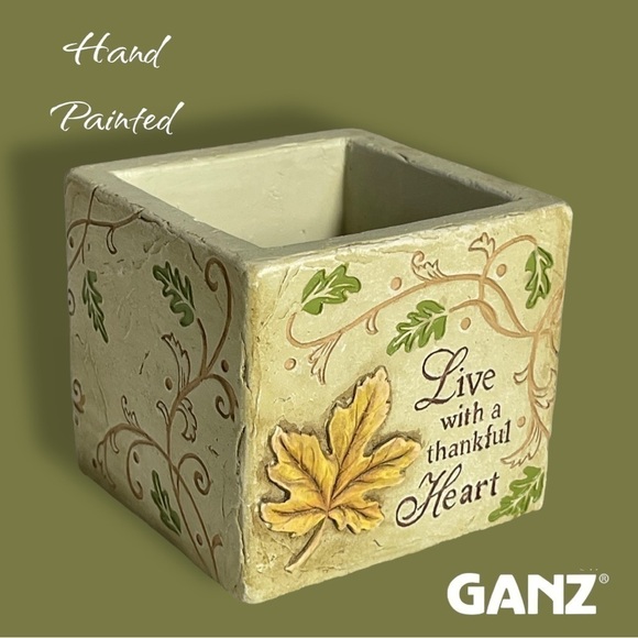 3” Square Succulent Hand Painted Planter Live with a thankful heart Ganz - Picture 1 of 8